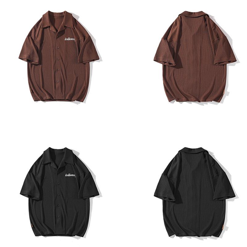 [BIGEMAN Series]★Shirt★ 3color Tops Short Sleeve Shirt Unisex Men's Large Size Black Beige Coffee Color