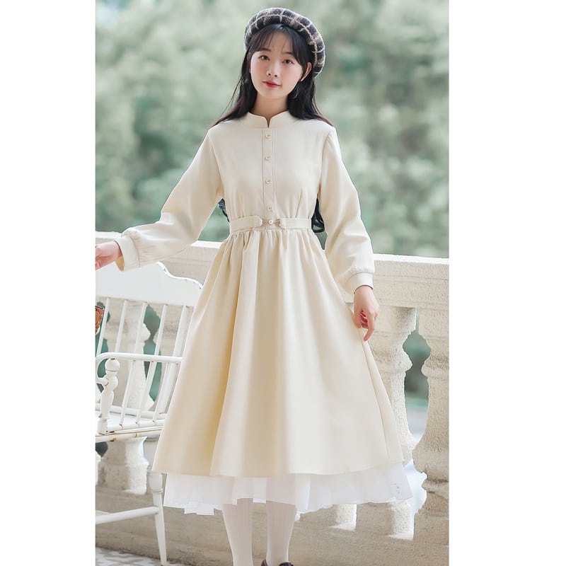 [Han Xuanwei Series]★China style dress★Stand neck literary style Spring clothes Autumn clothes Plain Cute S M L XL