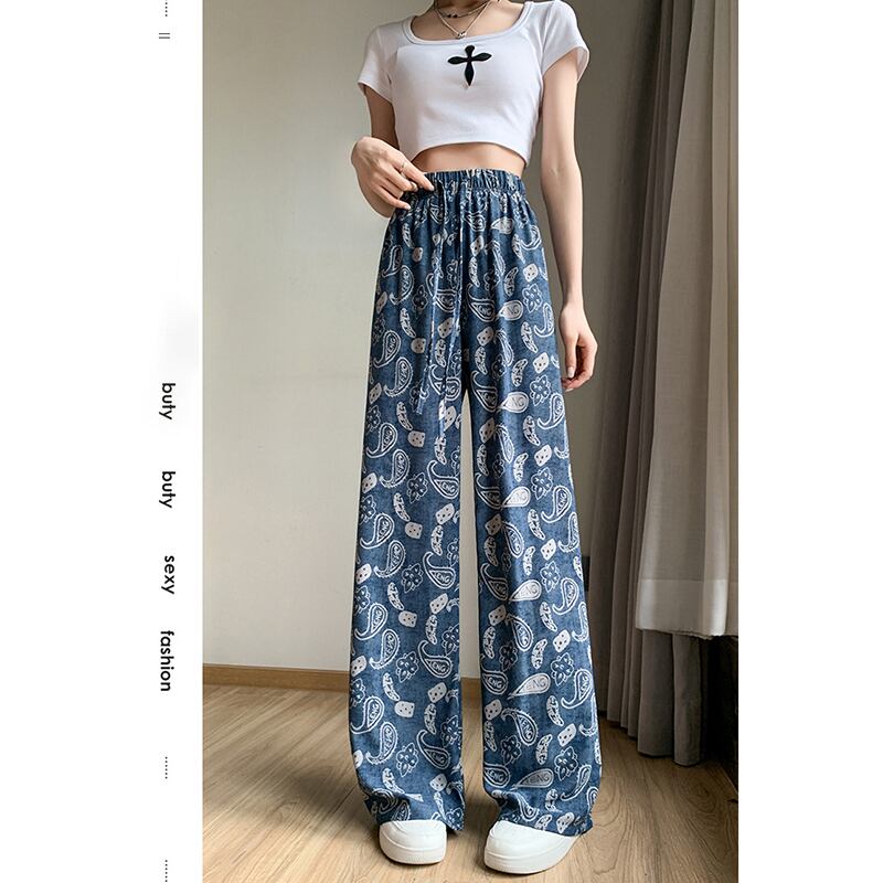 [FENGLIN Series] ★Casual Pants★ Bottoms Trousers Cool Blue Blue Slimming Print Summer Clothes Paisley