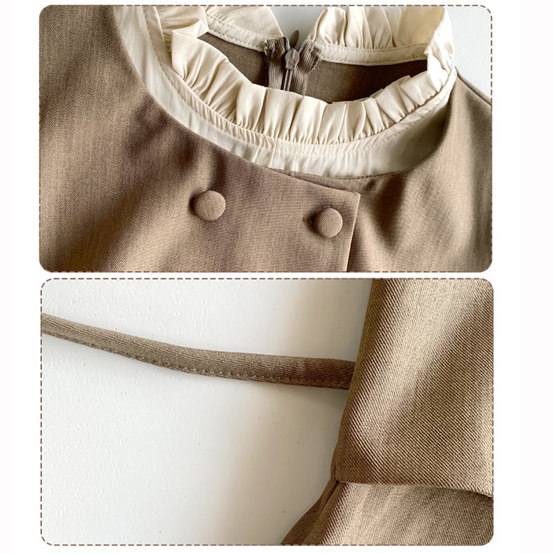 [Shokensho Series] ★One Piece★ Fake Layered Women's Cute Retro Autumn Clothes Coffee Color