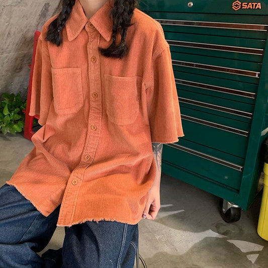 [MGJM Series]★Shirt★ 3color Tops Short Sleeve Shirt Corduroy Unisex Men's SML Green White Orange