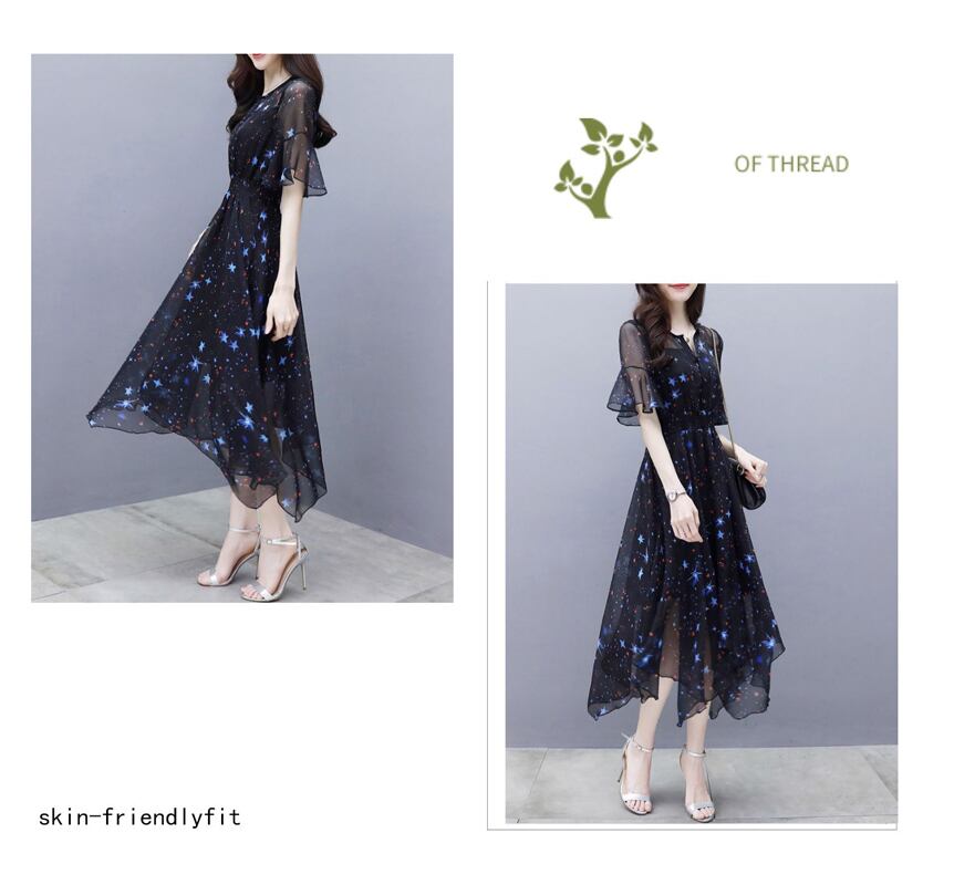 [Lu Xiaojie] ★Starry sky dress★ Dress, ladies fashion, slimming, cute, large size, navy