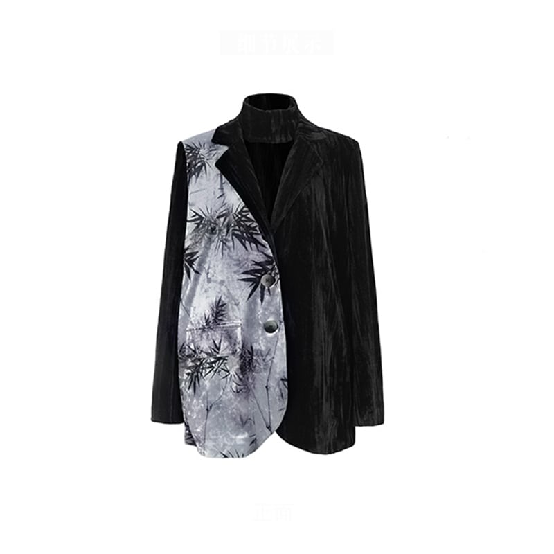 [Da Qinglong Shu Series] ★China style outerwear★ Bamboo bamboo pattern velvet blazer Chinese clothing color scheme black black