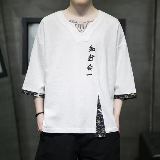 [JUNYI Series]★China style T-shirt★ Embroidery tops 4color Unisex Men's Large size Black White Green