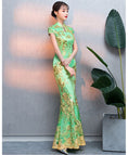 Load image into Gallery viewer, [ELEGANT] Chinese dress, mermaid line dress, slimming and attractive figure, excellent slimming effect, green, green, large size, short sleeves, long length
