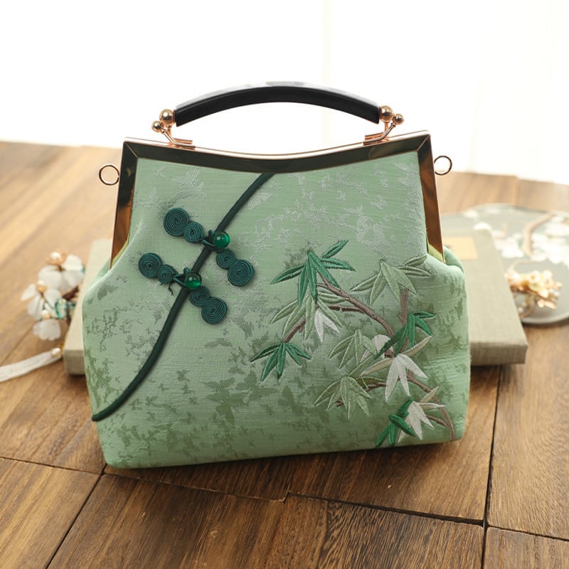 [Daughter Fish Series]★China style bag★ 2color Blue or green embroidery Chinese button Old-fashioned Easy to match Blue Green