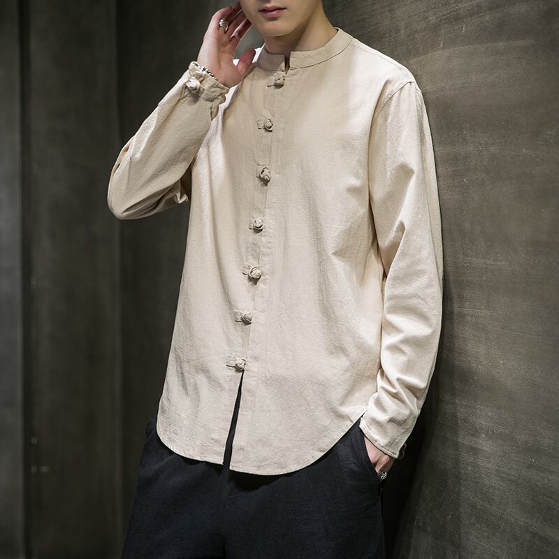 [Koji series] ★China style tops★Men's shirt 9color China button stand neck casual large size plain color