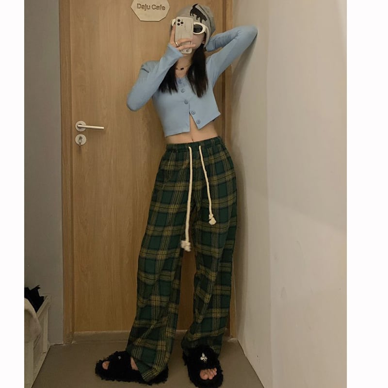 [MEIMEI Series]★Pants★ 2color Casual Pants Bottoms Plaid Pattern Green Red Green Red