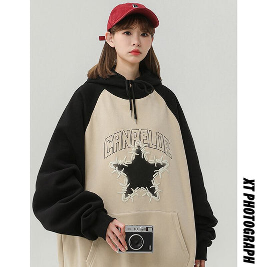 [Fujiiman Series] ★Parker★ 2color long sleeve tops star pattern unisex men's color scheme cute easy to match ML XL 2XL