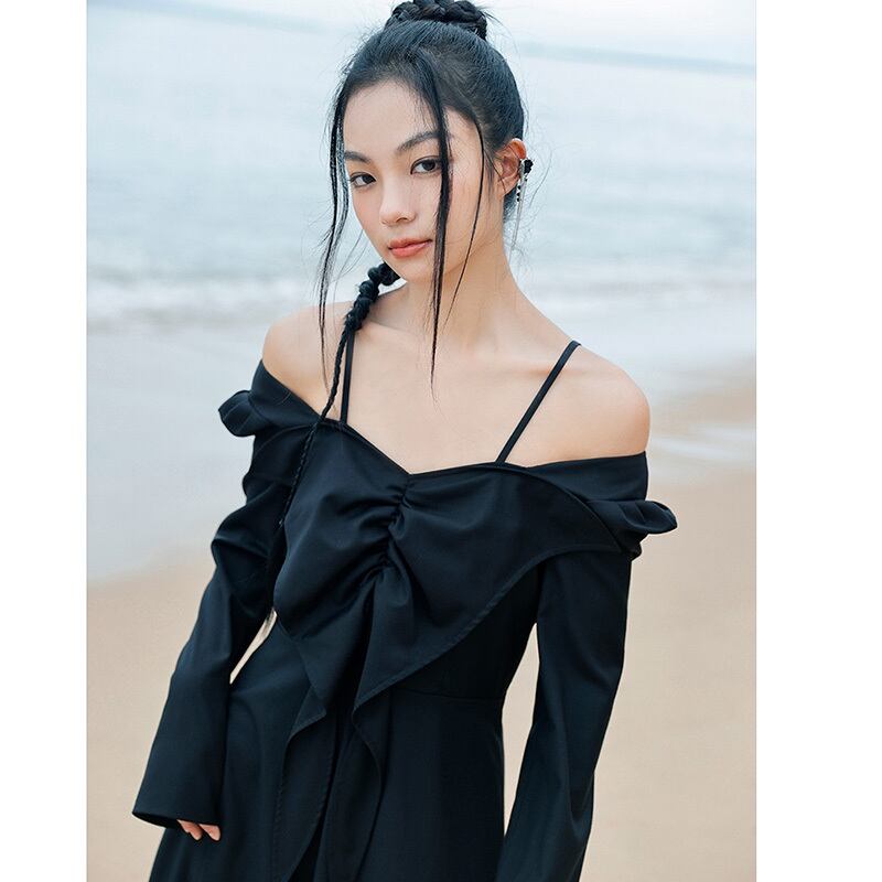 [Big Blue Dragon Series] ★China style dress★ Ribbon dress sexy black long length cute