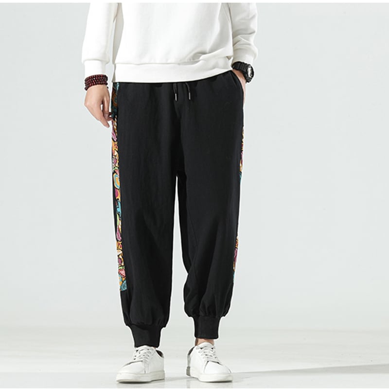 [MOWENZHAI Series] ★China style pants★ 2color casual pants switching unisex men's black black