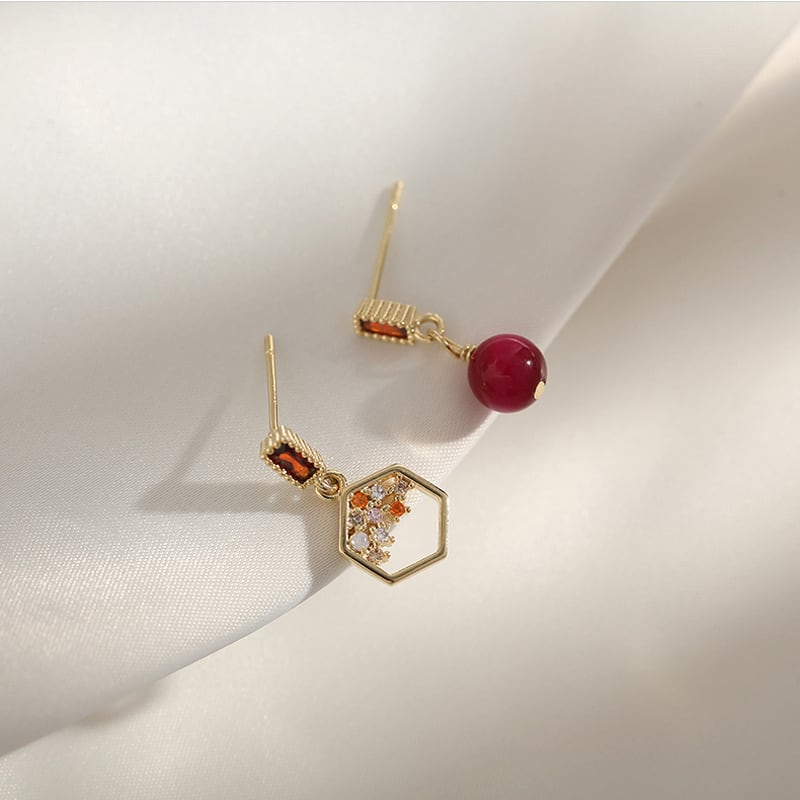 [HUAJI Series]★Earrings★ Earrings or earrings accessories pair asymmetrical small red fashion super cheap