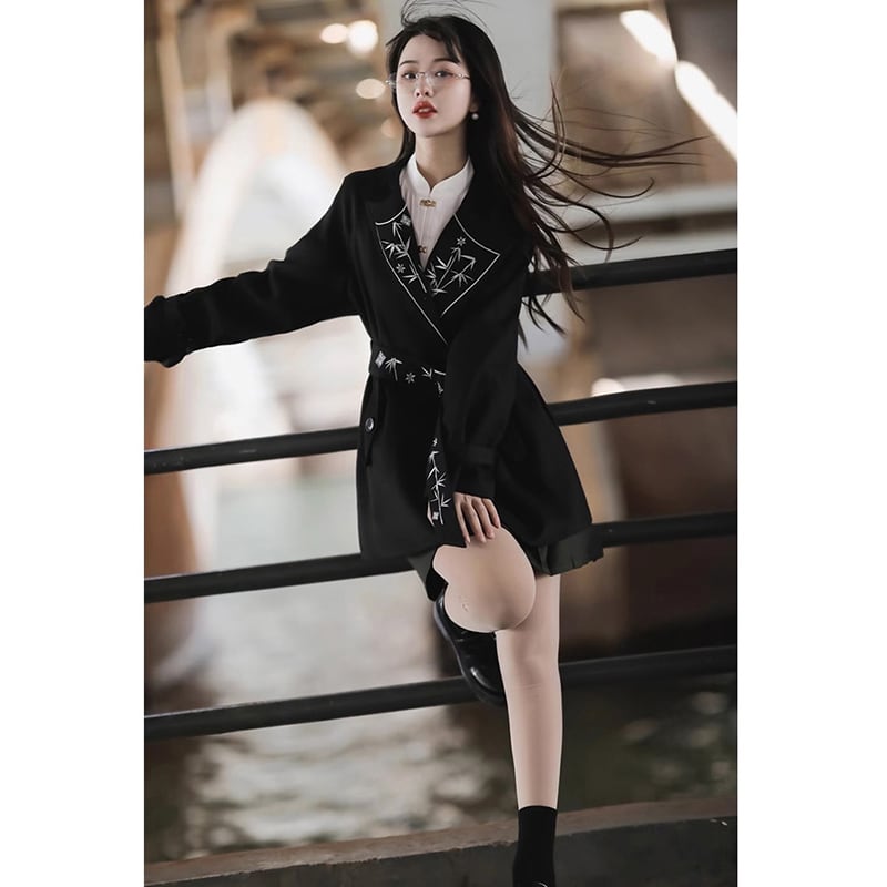 [Dust smoke cloud dream---Bamboo series] ★China style coat★ Lasha embroidery Chinese clothes, everyday wear, cute, easy to match, black, black