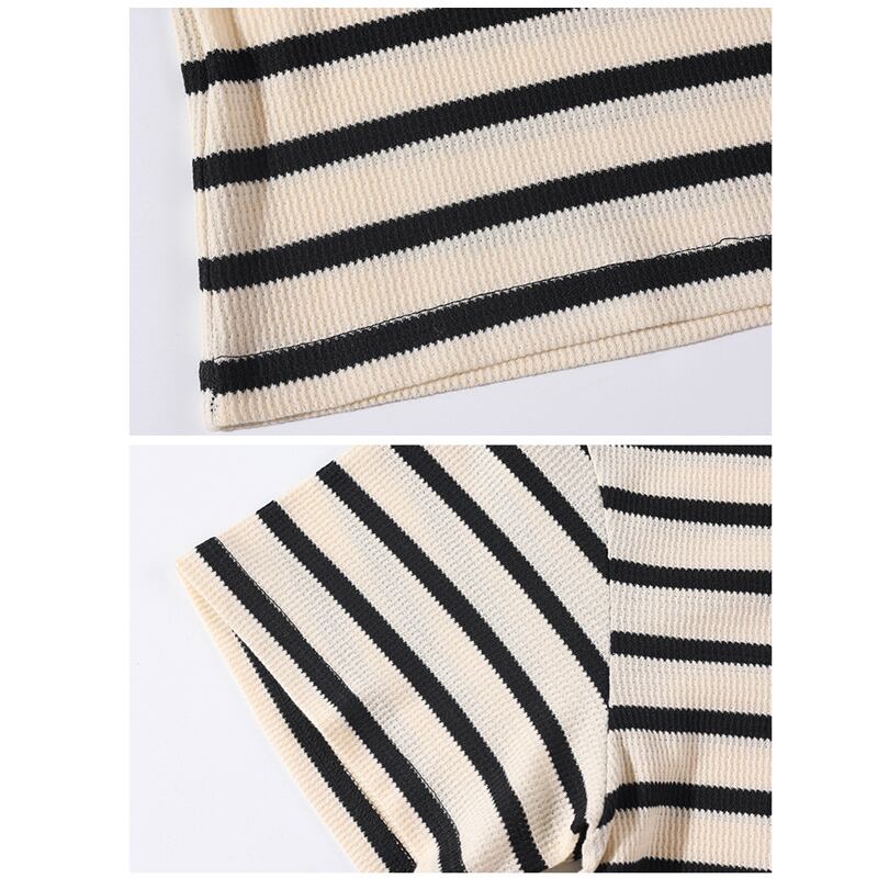 [BIGEMAN Series]★Polo shirt★ Tops 2color Unisex Men's Large size Striped pattern Horizontal stripes