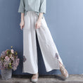 Load image into Gallery viewer, [Qing Series]★China style trousers★ 4 colors casual pants slit embroidery blue white brown black
