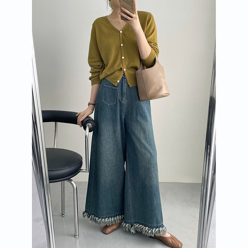 [Togawa Series] ★Denim Pants★ Gaucho Pants Trousers Bottoms Wide Pants Blue Blue ML