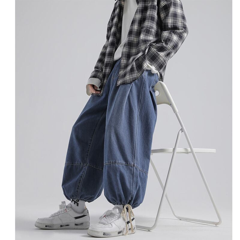 [Emperor series] ★Denim pants★ 2color loose bottoms men's large size black blue black blue