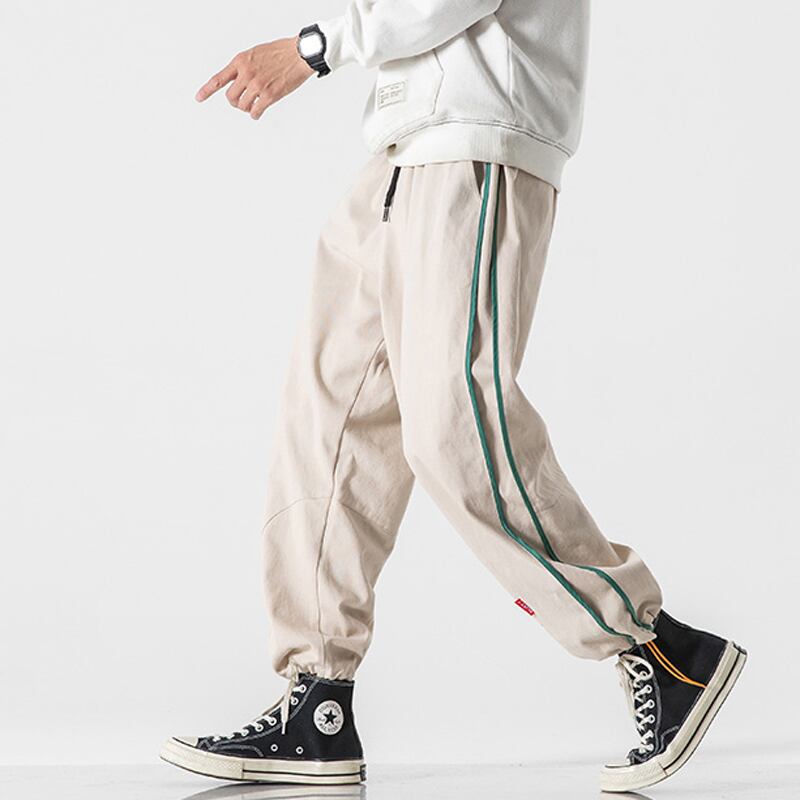 [BIGEMAN Series] ★Casual Pants★ 2color Quarter-length Bottoms Pants Unisex Men's Large Size Vertical Stripes Black Beige