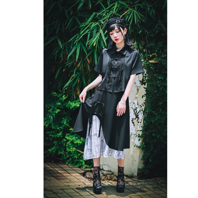 [Kokaisha---Bamboo Series] ★Chinese style skirt★ Fringe Chinese clothing Original Color scheme Irregular Black Black