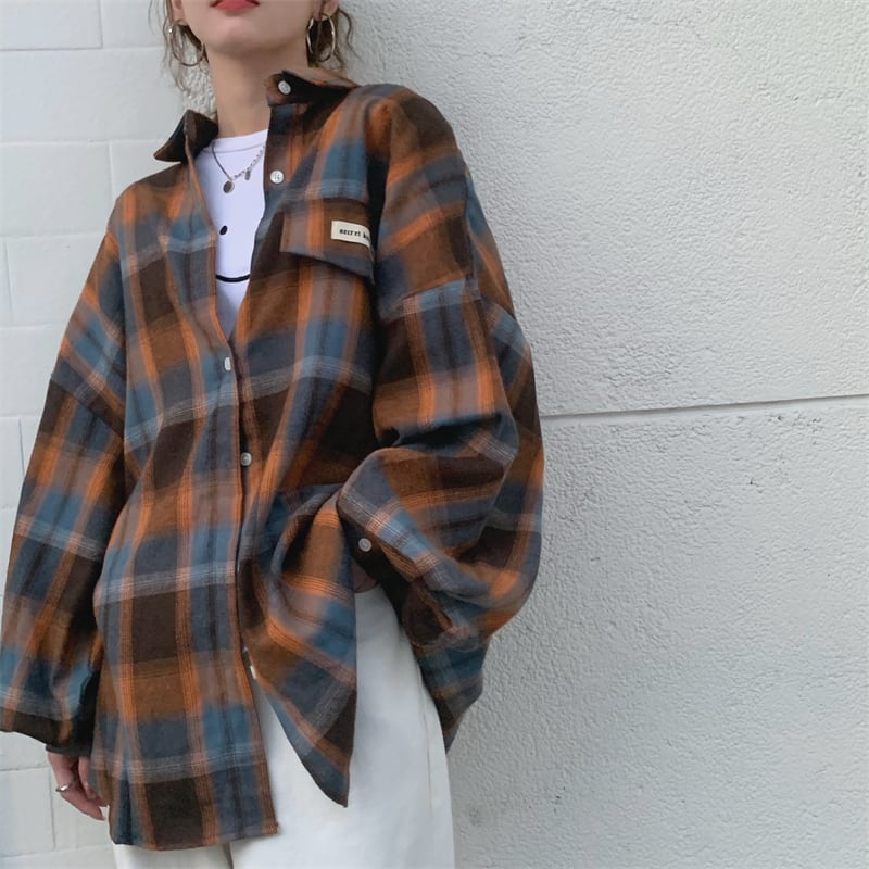 [XIAOXINJIA Series]★Shirt★ 2color Long Sleeve Shirt Tops Ladies Plaid Fashion Color Scheme