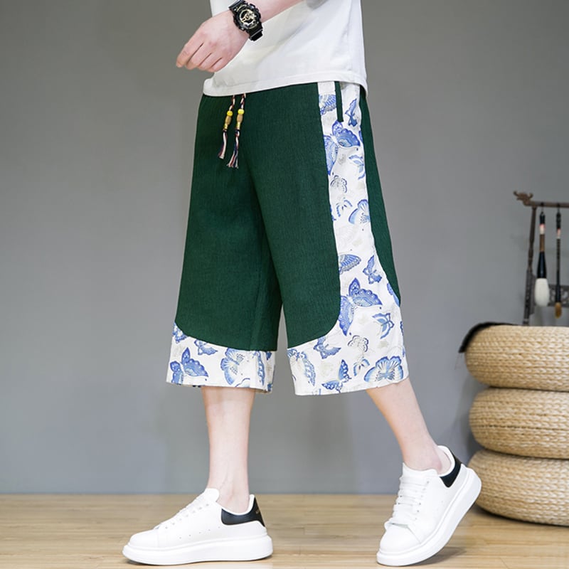 [JUNYI Series]★China style trousers★ 3color bottoms trousers casual pants unisex men's large size switching 3/4 length short length pants