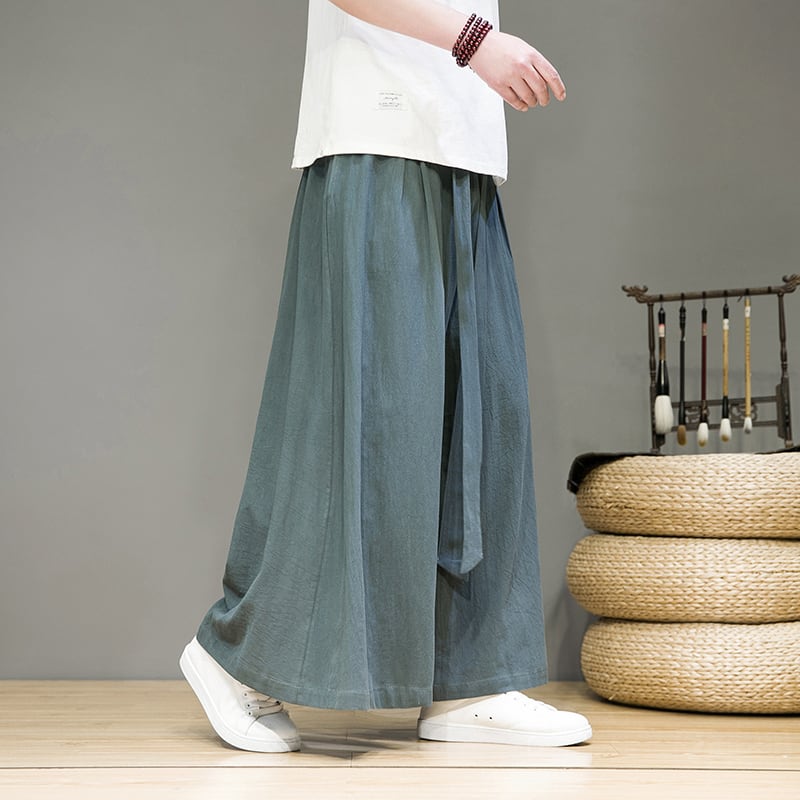 [JUNYI Series]★China Style Pants★ 3color Gaucho Pants Plain Unisex Men's Black White Large Size