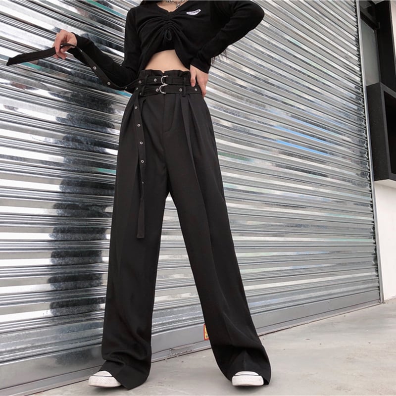 [Demon King Series]★Gaucho Pants★ Pants Bottoms Gaucho High Waist Long Length Plain Black Black Casual