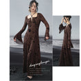 Load image into Gallery viewer, [Da Qinglong Shu Series] ★Chinese style dress★ Floral pattern, long length, long sleeve shirt, Chinese clothes, original, coffee color
