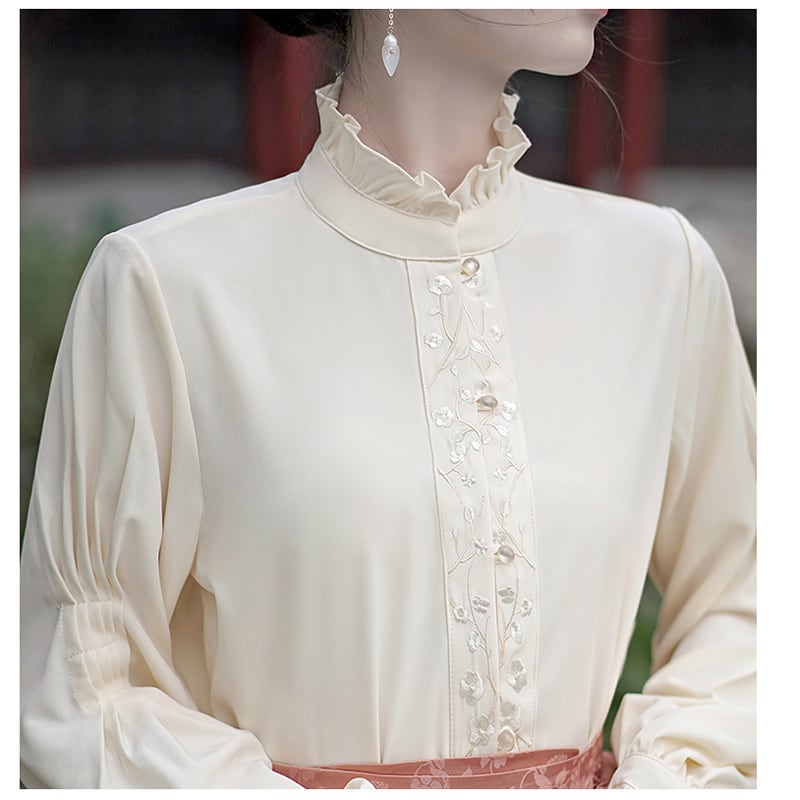 [Az Suna series] ★China style shirt★ Embroidery tops Stand neck Improves temperament Cute SML Date