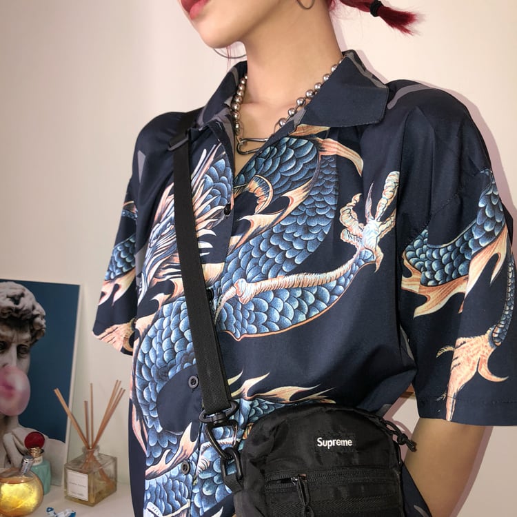 [Yuan Xiaoji Series] ★China style shirt★ Tops 2 colors Red or blue Dragon pattern Dragon pattern Loose fitting Unisex Couple clothes