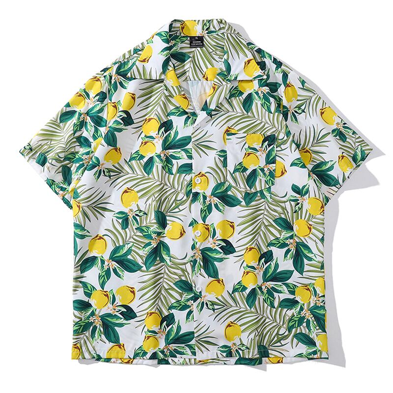 [TRAVEL ISSUANCE Series]★Shirt★ Unisex Print Lemon Fruit Pattern Short Sleeve Tops Summer Cute Loose Green