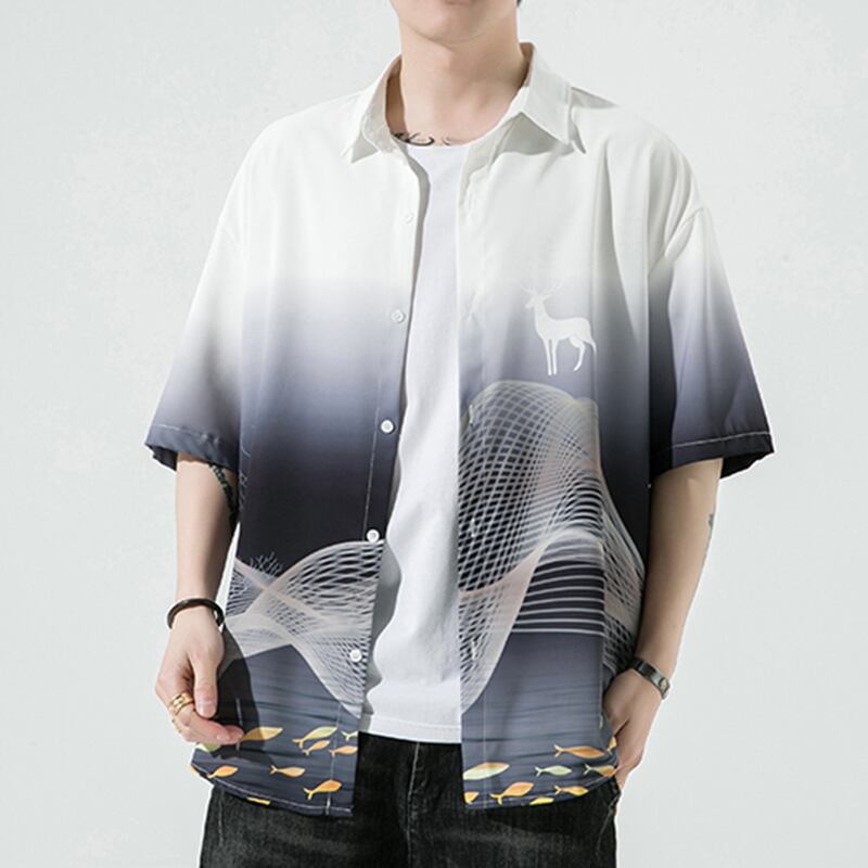 [MOWENZHAI Series] ★China Style Shirt★ Ink Pattern Short Sleeve Shirt Tops Unisex Men's Large Size