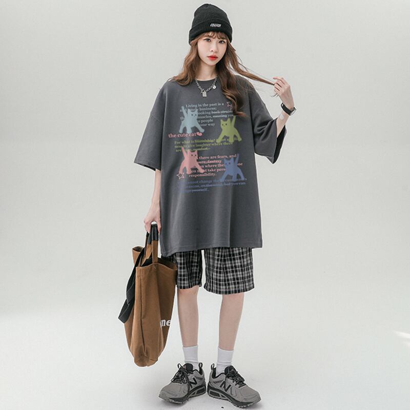 【SENSUシリーズ】★Tシャツ★ 4color トップス 猫 ねこ ネコ プリント 男女兼用 メンズ 夏服 半袖Tシャツ