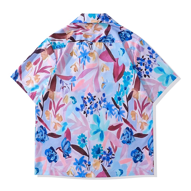 [TRAVEL ISSUANCE Series] ★Short Sleeve Shirt★ Hawaii Aloha Shirt Print Oil Painting Style Unisex Men's Blue Red