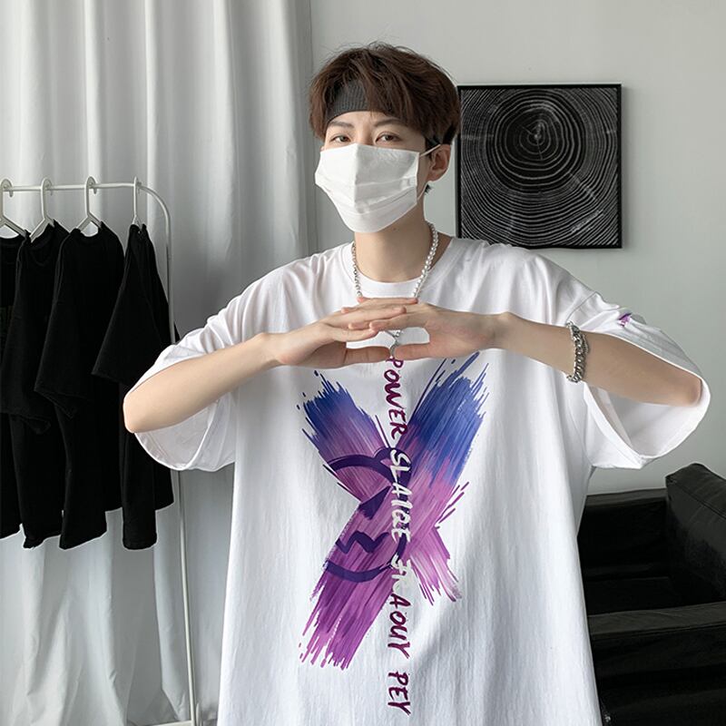 [SGLL Series]★T-shirt★ 3 colors men's unisex butterfly summer black white purple large size