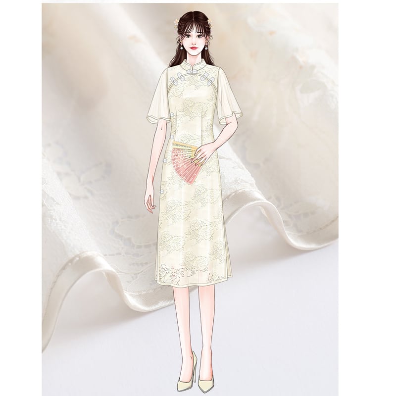 [PEIYA Series]★Lace China Dress★ One Piece Fireworks Festival Wedding Beige S M L XL Slimming Wear