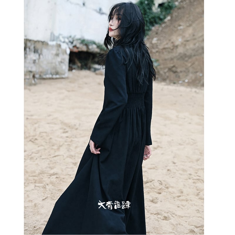 [Da Qinglong Shu Series] ★Chinese style dress★ Long length Chinese clothing Original Black Black Improves your temperament