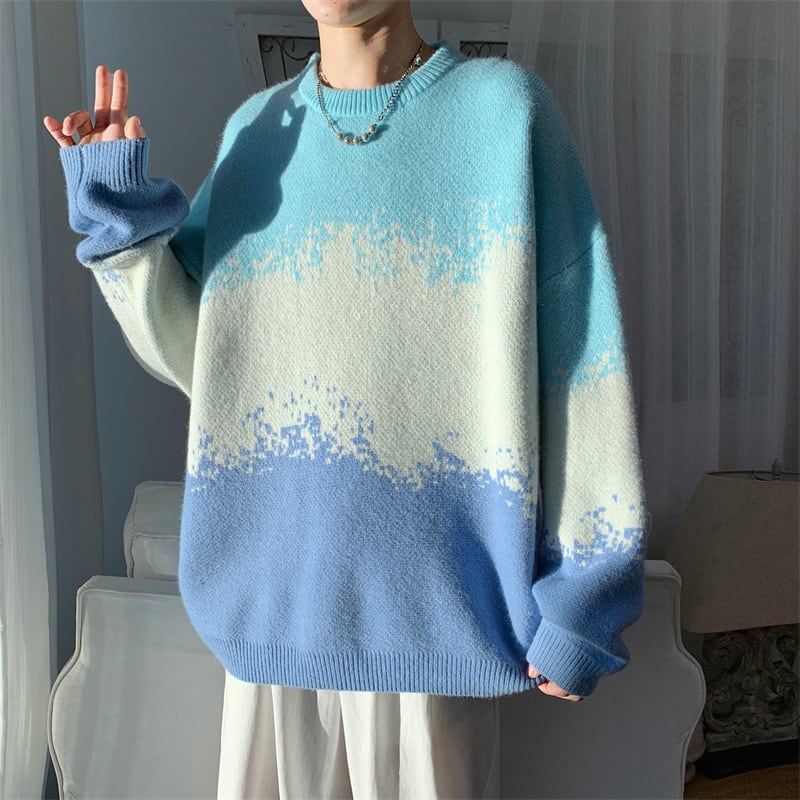 [Bungei Fusha Series] ★Sweater★ 3color knit tops Unisex Men's Oil painting style Color scheme ML XL 2XL