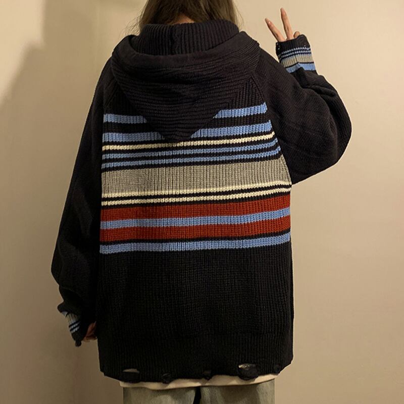 [NANSHI Series]★Parker★ 2color Knit Tops Knit Parka Unisex Men's Horizontal Striped Pattern