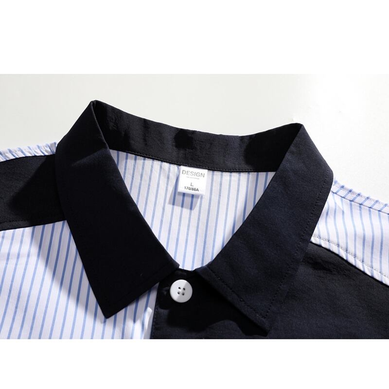 [Satoru Series]★Shirt★ Tops 2color Unisex Men's Striped Pattern Unique Switching Dark Blue White