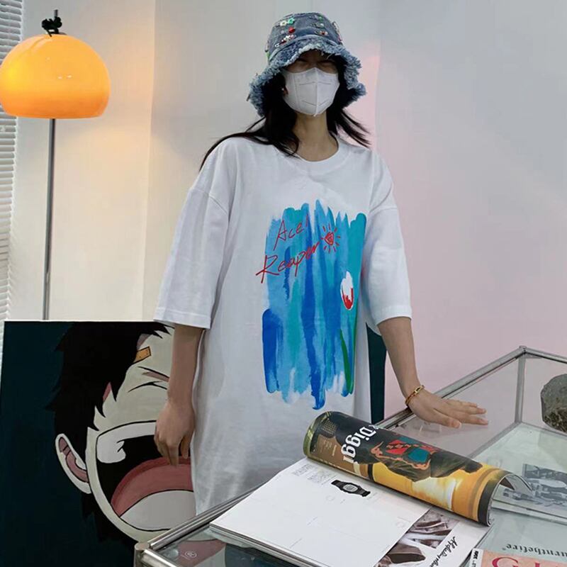 [PV Series]★T-shirt★ 3color Tops Oil Painting Style Summer Clothes Short Sleeve T-shirt White Black Purple