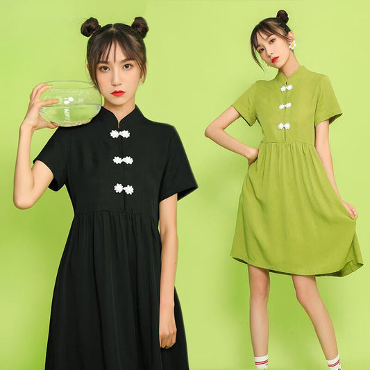 [JIUYUE series]★China style dress★ 2color short length girls' night out large size black black green green