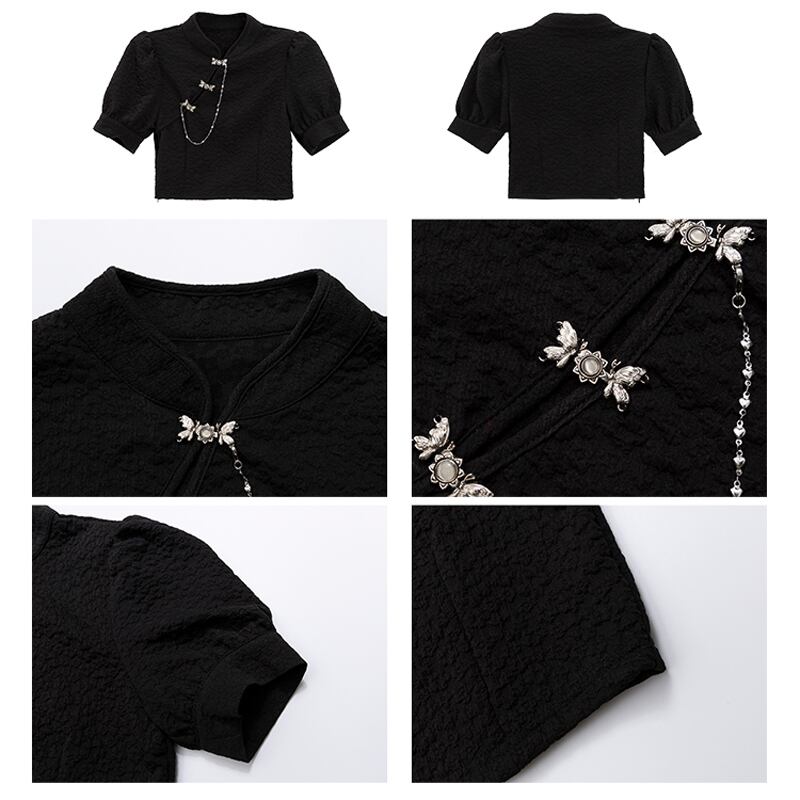 [LOVEHEYNEW series]★China style setup, single item order★ Tops or skirt, slimming black, black