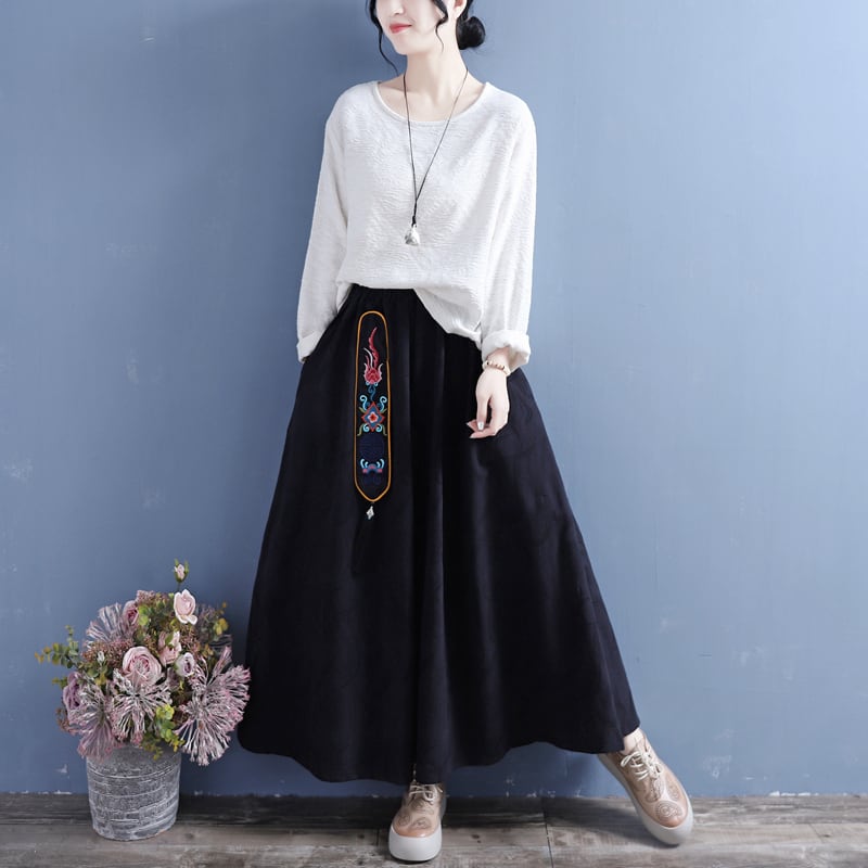 [Qing series]★China style skirt★ 3color Green or red or black Bottoms Embroidered Cotton Linen Casual Green Black Red