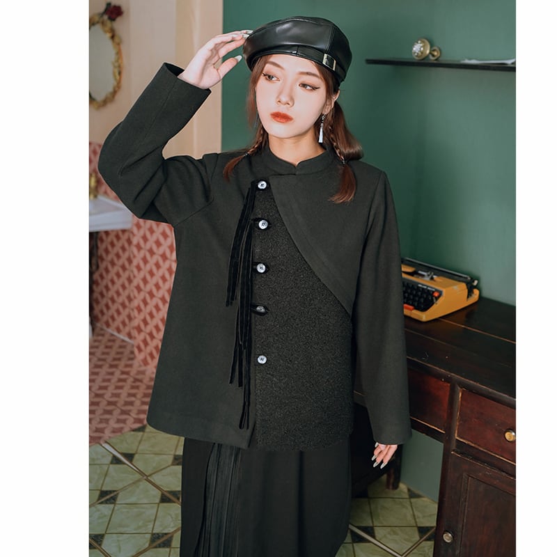 [Kokaisha --- Chichiku Series] ★China style outerwear★ Rasha switching fake layered black black