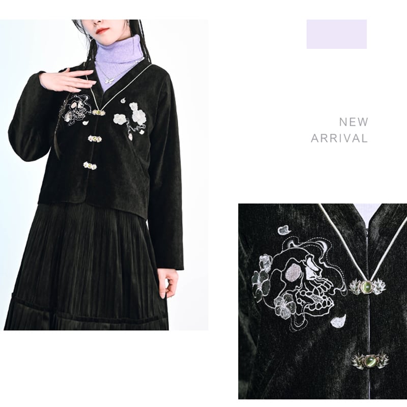 [Kokaisha---噬蕊 Series] ★China style outerwear★ V-neck, easy to match, cute buttons, short length, Chinese clothes