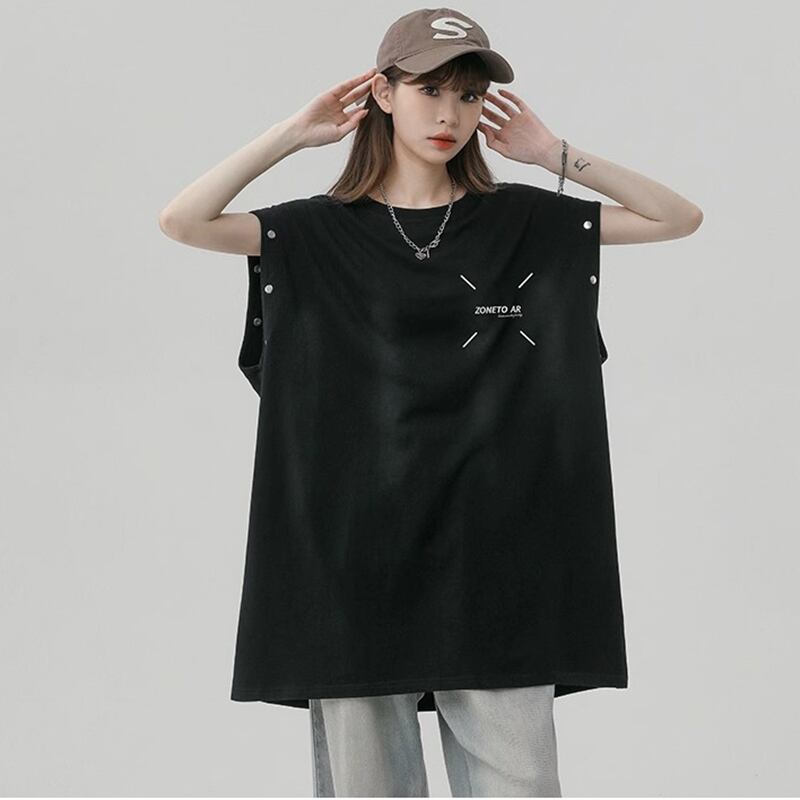 [Wrzb Series] ★T-shirt★ Tops 3color Removable sleeves Unisex Men's Black Coffee color Red