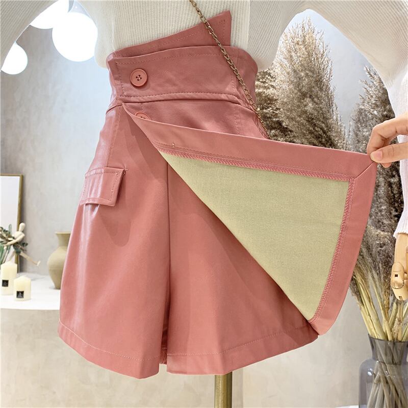 [173 series] ★Culottes skirt★ 4color shorts mini skirt black light brown pink white PU