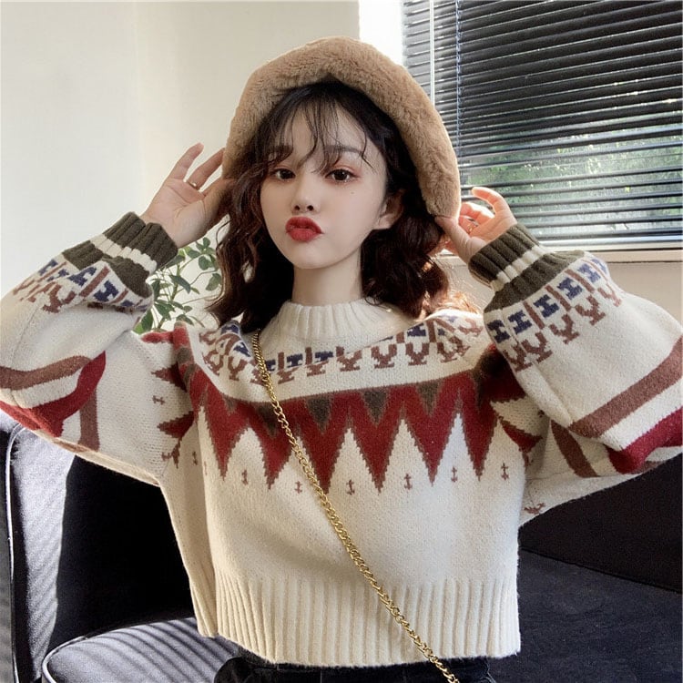 [XIAOXIN Series] ★Sweater★ Tops Christmas Short Length Cute New Year Date Autumn/Winter Clothes Easy to match