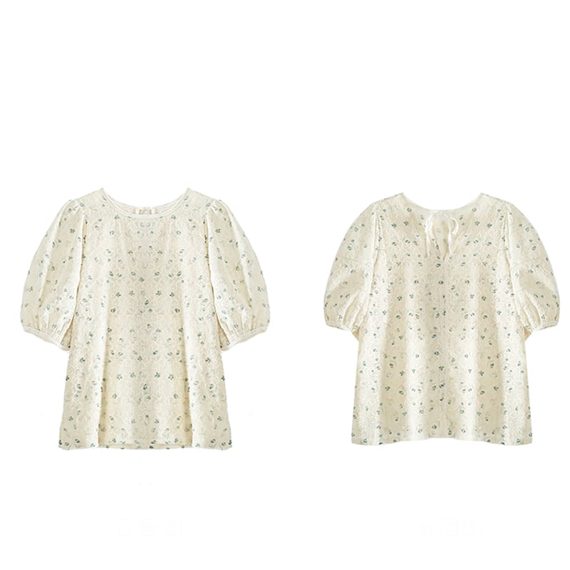 [Shirasu Series] ★Tops★ T-shirt, short sleeve, lace, floral pattern, women's, date, improves temperament, easy to match, summer clothes